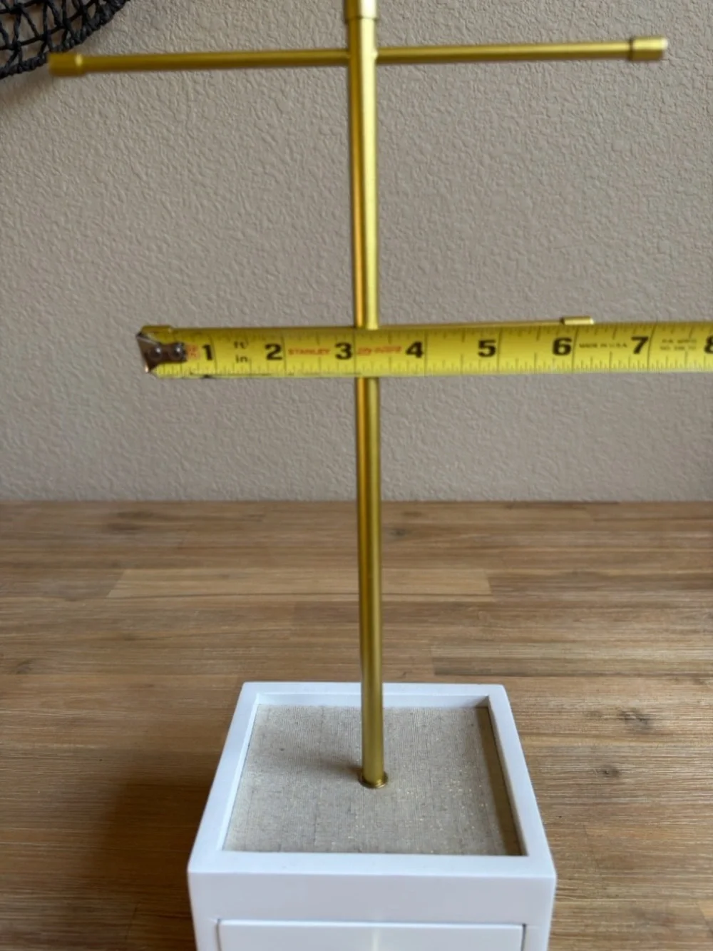 Hive & Honey Gold and White Jewelry T-Bar Stand with Drawer